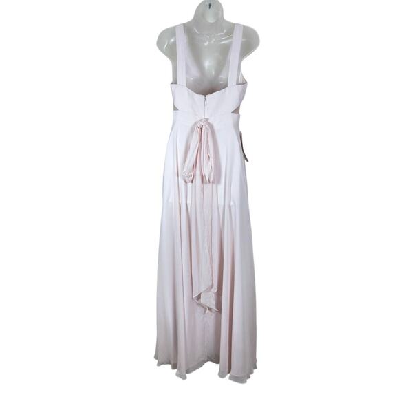 NWT Azazie Alva Bridesmaid Dress Blushing Pink Maxi Length High Slit V Neck 2 - Picture 3 of 10